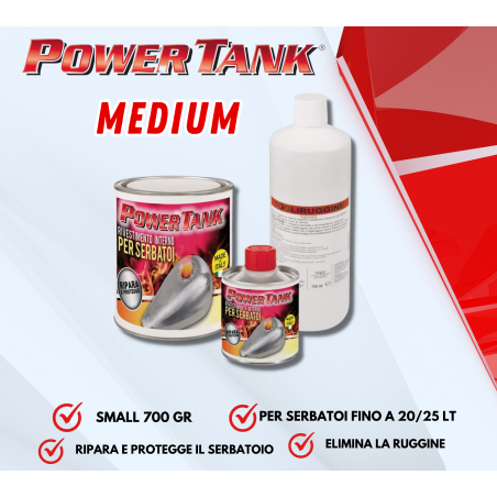 Kit Power Tank tratamiento medio rojo repara protege para motos antiguas depósito de gasolina hasta 20 / 25 litros elimina el óx
