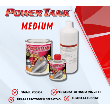 Kit Power Tank medio rosso trattamento ripara protegge per serbatoio benzina moto d epoca fino 20 / 25 litri elimina la ruggine 