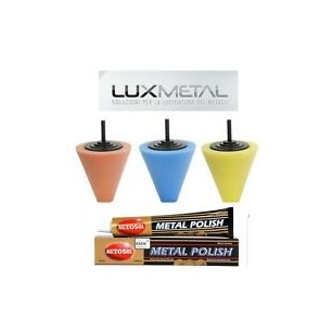 Set di 3 Coni Abrasivi Power con Pasta Abrasiva Autosol Metal Polish per Pulire e Lucidare Cerchi in Lega Moto, Auto, Camion, Ti