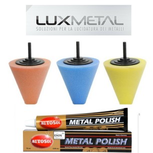 Set di 3 Coni Lucidanti per Cromature, Alluminio, Acciaio Inox, Bronzo, Ottone e Rame con Pasta Abrasiva Autosol Metal Polish