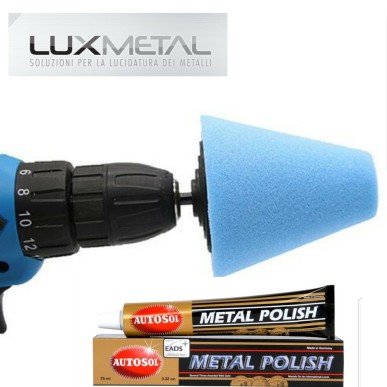Set di 3 Coni Lucidanti per Cromature, Alluminio, Acciaio Inox, Bronzo, Ottone e Rame con Pasta Abrasiva Autosol Metal Polish