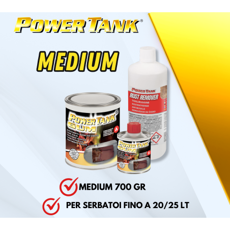 Power Tank Medium Tratamiento de recuperación del tanque de goma con kit de medio de óxido para motocicleta, el único Lux Metal