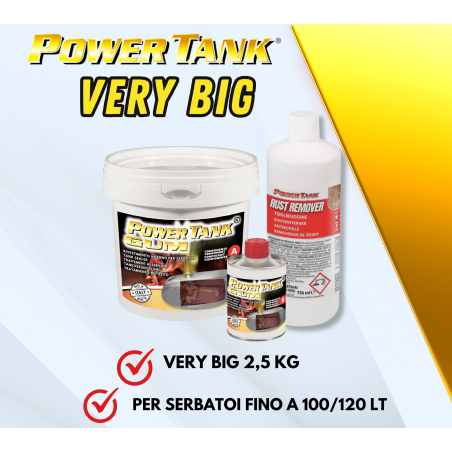 Power Tank Very Big GUM 2,5 kg kit de tratamiento descontaminante para depósito con óxido de moto coche tractor camión el único
