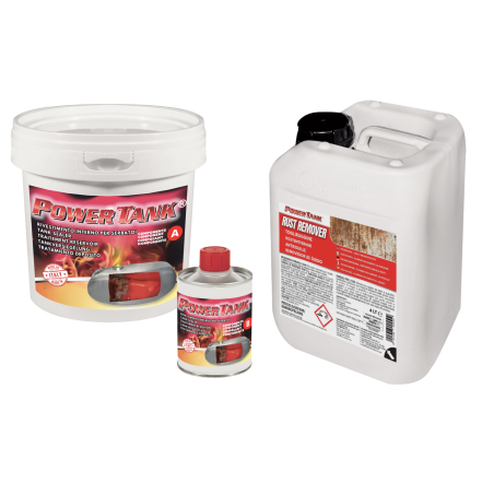 Power Tank Very Big 2,5 kg + Acide Phosphatant Antirouille 4 litres Kit de traitement pour réservoir avec rouille 100 / 120 litr