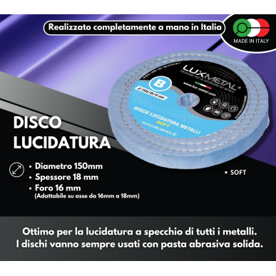 Disco ruota in di cotone 150 mm per lucidare pulire metalli alluminio acciaio inox rame ottone lucidatura cromature  