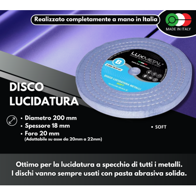 Disco ruota in di cotone 200 mm per lucidare pulire metalli alluminio acciaio inox rame ottone lucidatura cromature per mola luc