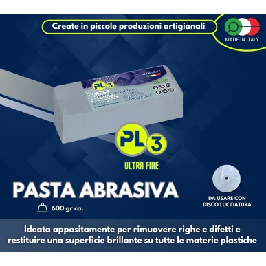 PASTA "PL3" LUCIDATURA  PLASTICA PLEXIGLASS POLICARBONATO "ULTRA FINE"  600 Gr