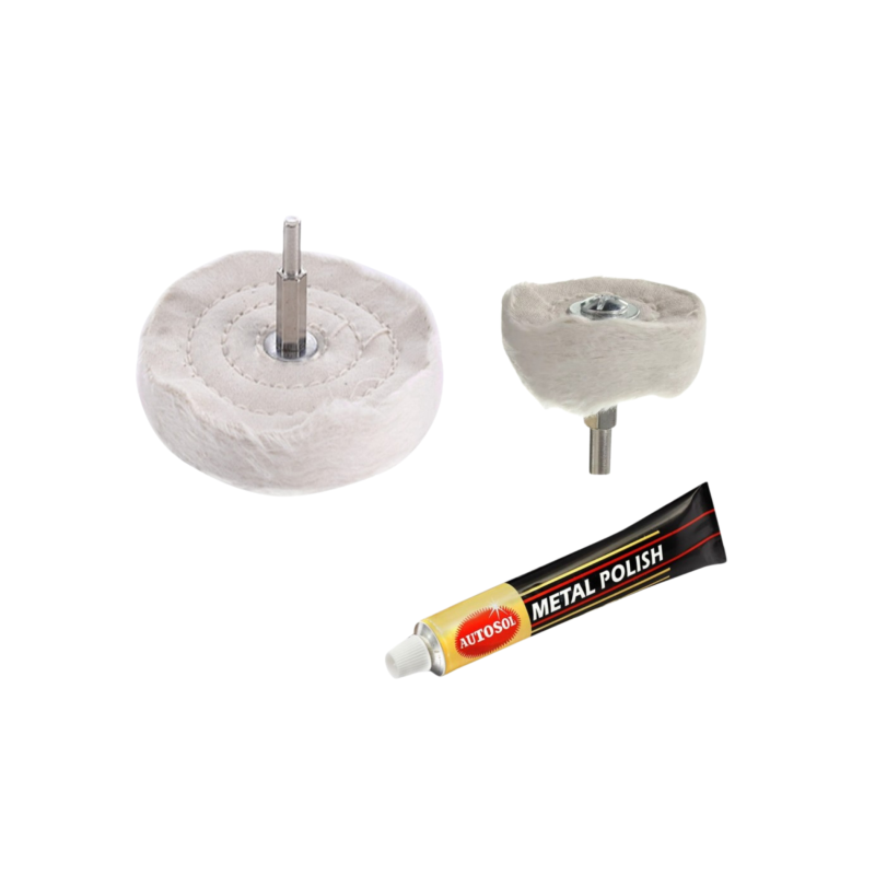 Chrome & metal polishing kit metal polish autosol 2 cotton discs with 6 mm shank