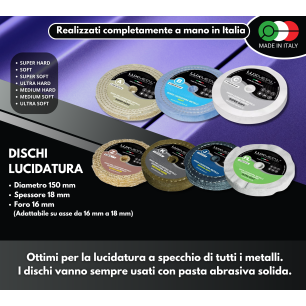 Kit 7 Disco Lucidatura 150 mm A-B-C-Z-K-J-FL Dischi In Cotone Lucidare A Specchio Acciaio Inox Metalli Alluminio