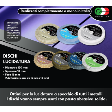Kit 7 Disco Lucidatura 150 mm A-B-C-Z-K-J-FL Dischi In Cotone Lucidare A Specchio Acciaio Inox Metalli Alluminio