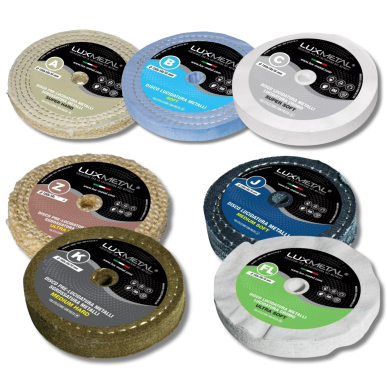 Kit 7 Disco Lucidatura 150 mm A-B-C-Z-K-J-FL Dischi In Cotone Lucidare A Specchio Acciaio Inox Metalli Alluminio