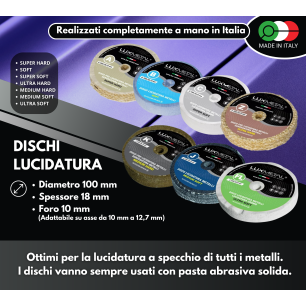 Kit 7 Disco Lucidatura 100 mm A-B-C-Z-K-J-FL Dischi In Cotone Lucidare A Specchio Acciaio Inox Metalli Alluminio