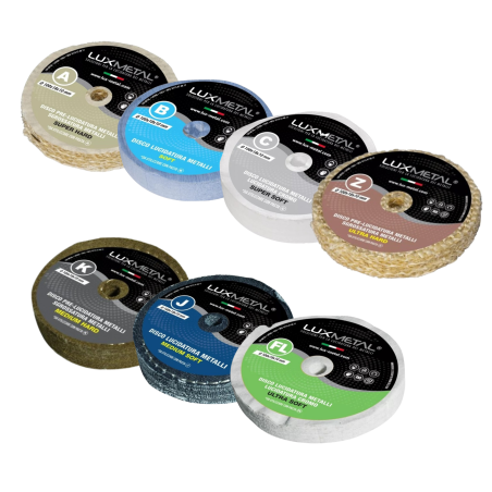Kit 7 Disco Lucidatura 100 mm A-B-C-Z-K-J-FL Dischi In Cotone Lucidare A Specchio Acciaio Inox Metalli Alluminio