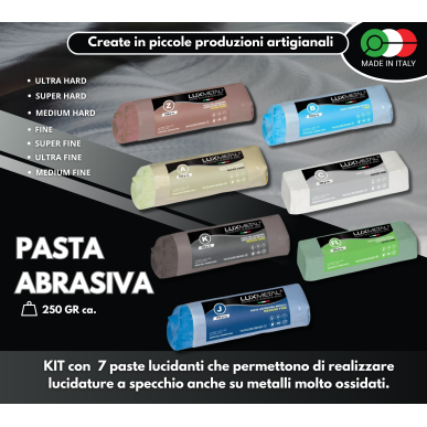 Kit 7 Pasta Abrasiva Lucidante 250 gr A-B-C-Z-K-J-FL Set Lucidatura Acciaio Inox Solida Per Lucidare Metalli A Specchio Allumini