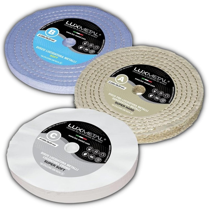 Kit 3 Discos de Pulido 200 mm A–B–C