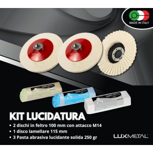 Kit 2 Disques Feutre 100 mm M14 + Lamellaire 115 mm + 3 Pâtes Abrasives 250 g