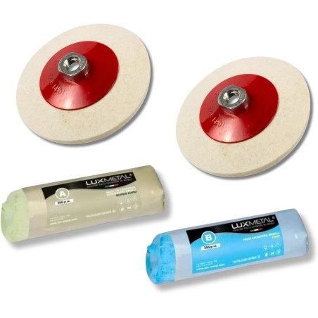 2 Filz-Polierscheiben 100 mm M14 + 2 Polierpasten 250 g (A–B)