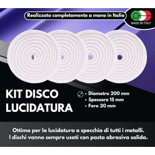 4 Dischi Lucidatura Cotone 200mm Foro 20mm