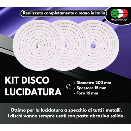 3 Dischi Lucidatura Cotone 200mm Foro 16mm