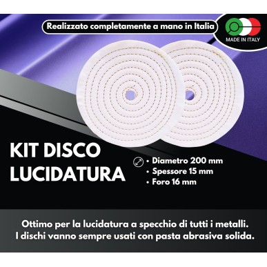 2 Dischi Lucidatura Cotone 200mm Foro 16mm
