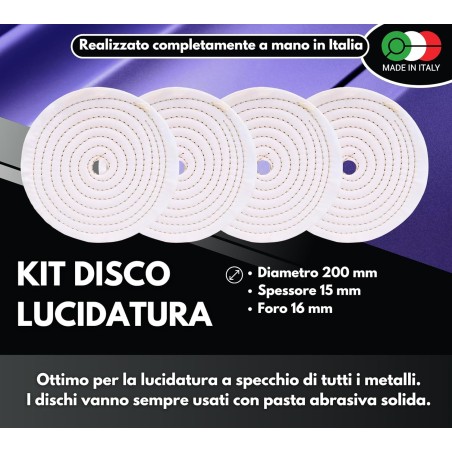 4 Dischi Lucidatura Cotone 200mm Foro 16mm