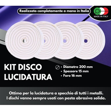 4 Dischi Lucidatura Cotone 200mm Foro 16mm