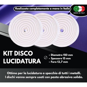 3 Dischi Lucidatura Cotone 150mm Foro 12,7mm