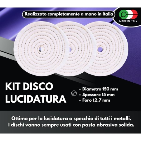 3 disques de polissage en coton 150 mm alésage 12,7 mm