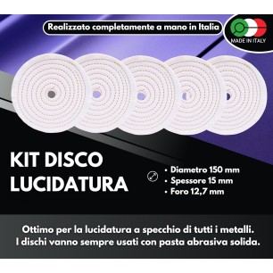 5 Dischi Lucidatura Cotone 150mm Foro 12,7mm