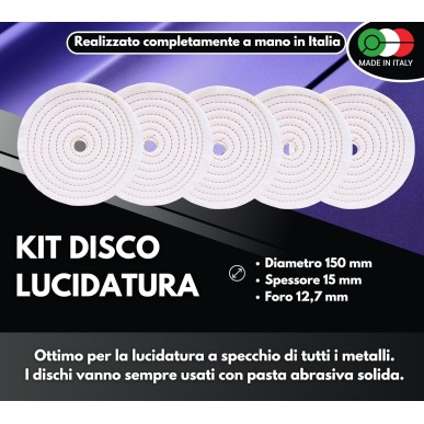 5 Dischi Lucidatura Cotone 150mm Foro 12,7mm