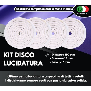 4 Dischi Lucidatura Cotone 150mm Foro 12,7mm