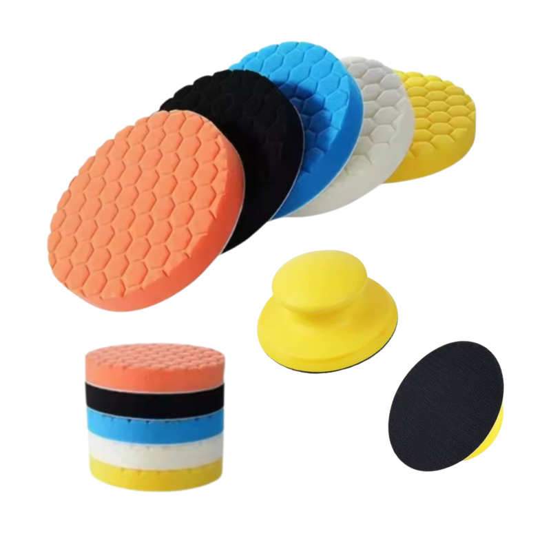 Set 5 Esponjas Autoadhesivas para Taladro y Pulidora + Soporte 80mm con Empuñadura Manual Velcro