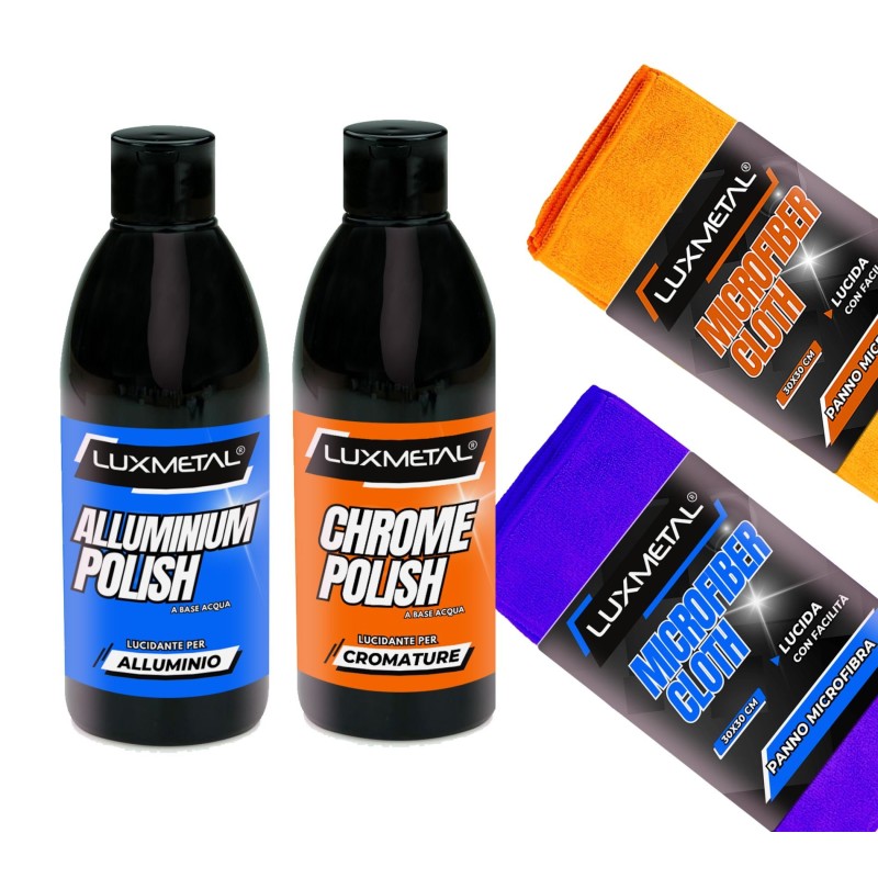 Chrome Aluminium Polish 250 g et 2 chiffons en microfibre