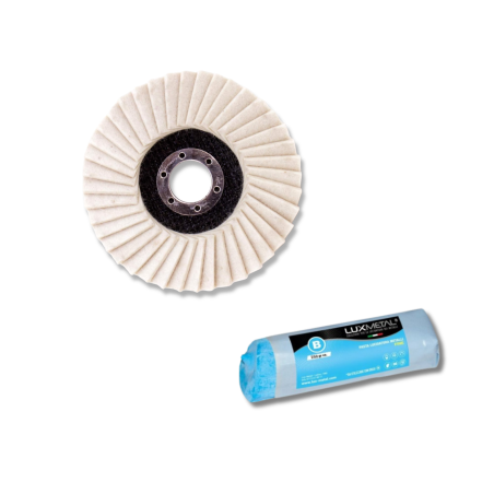 Polishing kit for steel, aluminum, 115 mm felt flap disc + solid paste