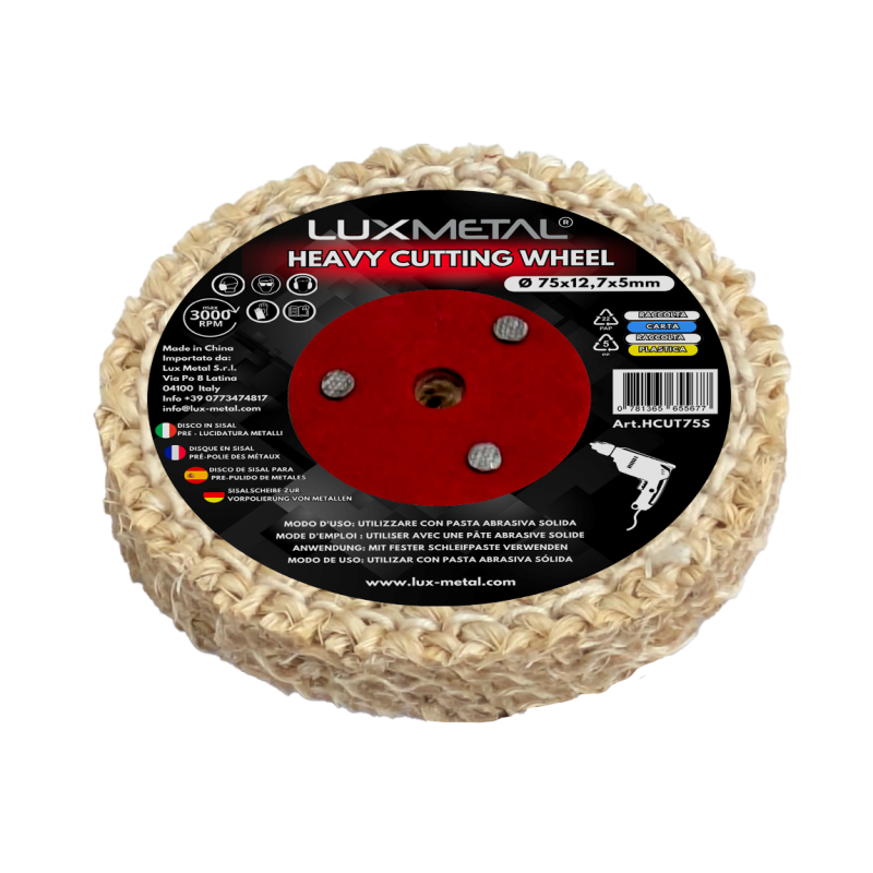 Disco de Sisal Heavy para Pulido de Metales 75x12,7x5 mm para Mandril Cónico Disco de Sisal Heavy para Pulido de Metales 75x12,7x5 mm para Mandril Cónico
