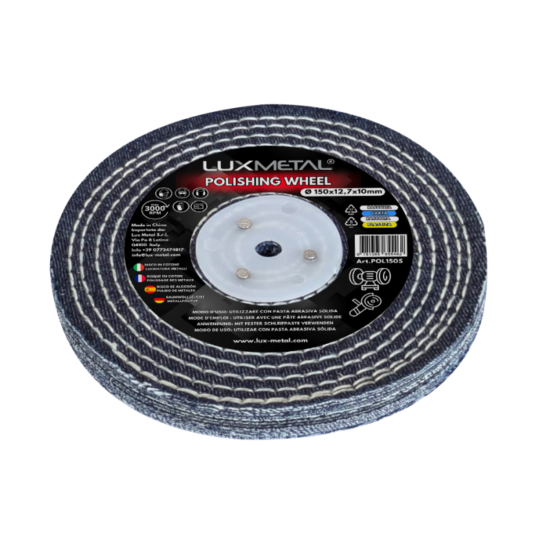 Disco in Cotone Jeans 150 x 12,7 x 10 mm per Attacco Mandrino Conico per Mola Smerigliatrice e Trapano