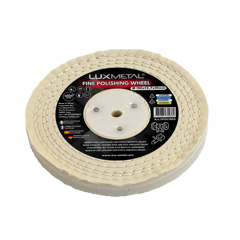 Disco de Algodón Fino Cosido para Pulido de Metales 150x12,7x10 mm para Mandril Cónico Taladro Pulidora Amoladora Disco de Algodón Fino Cosido para Pulido de Metales 150x12,7x10 mm para Mandril Cónico Taladro Pulidora Amoladora