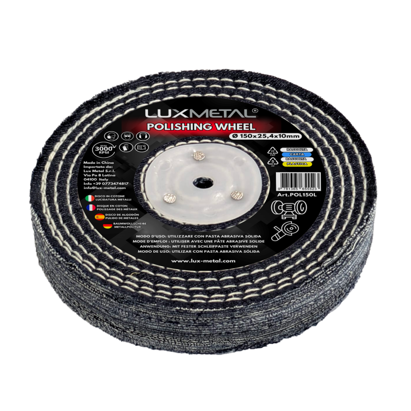 Disque Coton Jeans Polissage Métaux 150x25,4x10 mm pour Mandrin Conique Perceuse Touret Meuleuse