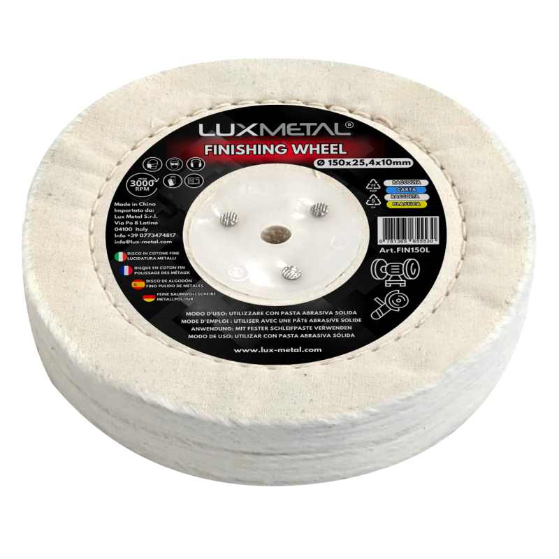 Disco Algodón Cosido Fino para Pulido de Metales 150x25,4x10 mm Mandril Cónico Taladro Pulidora Amoladora