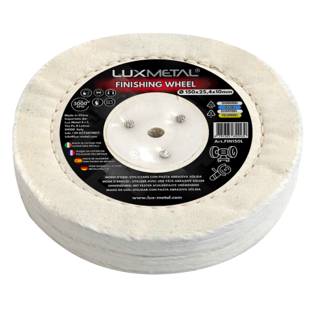Stitched fine cotton polishing wheel 150x25,4x10 mm tapered mandrel