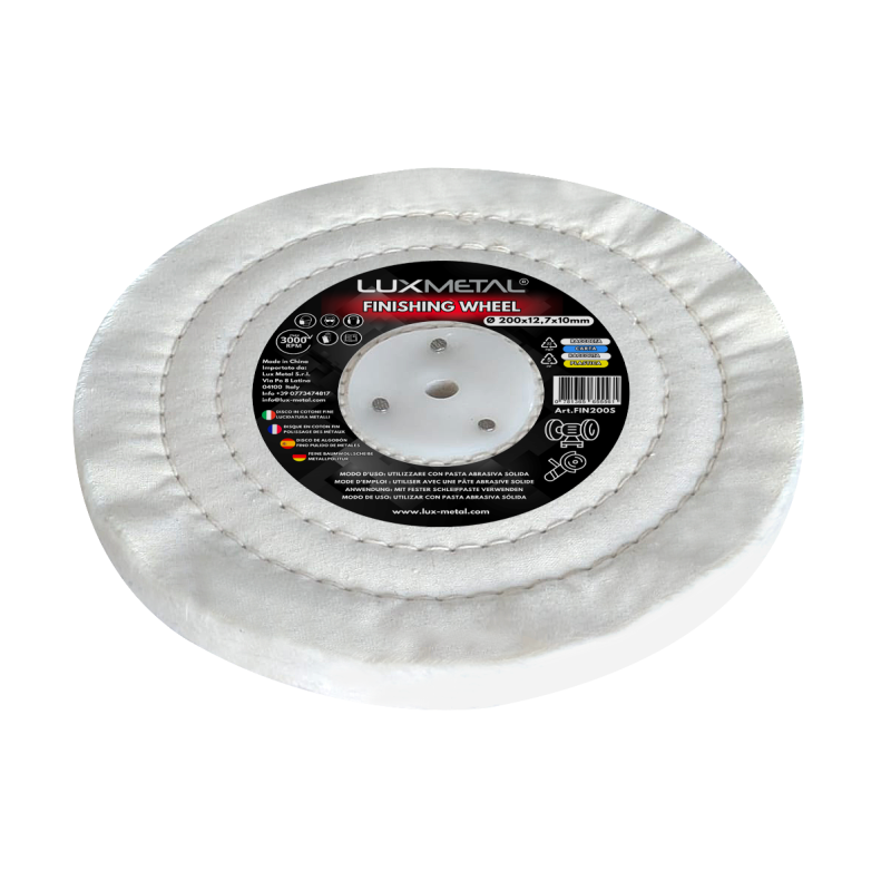 Disco de Algodón Cosido Fino para Pulido de Metales 200x12,7x10 mm para Mandril Cónico – Pulidora de Banco y Amoladora