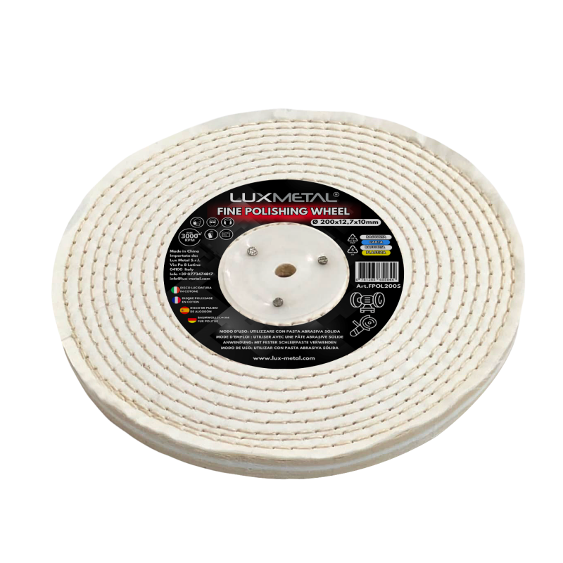 Disque en Coton Fin Cousu pour Polissage Métaux 200x12,7x10 mm Mandrin Conique Touret et Meuleuse