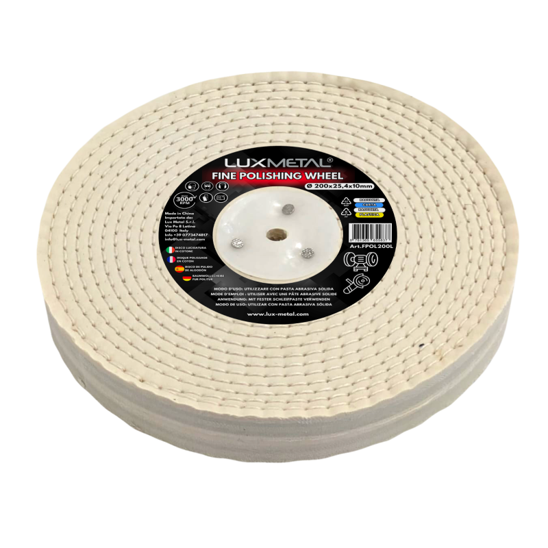 Disco in Cotone Fine Trapuntato 200 x 25,4 x 10 mm per Attacco Mandrino Conico Mola da Banco Smerigliatrice