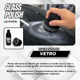 Glass Polish 250gr con Tampón Manual, Pasta para Cristales Coche con Óxido de Cerio para Arañazos Ligeros, Cal y Opacidad
