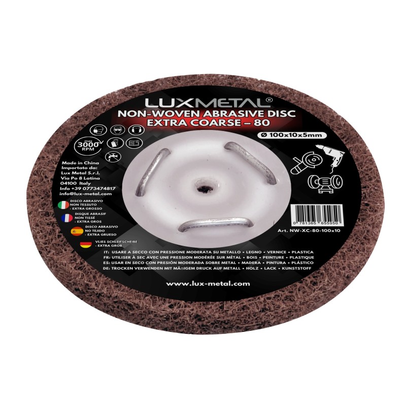 Disco Abrasivo Non Woven Grana 80 Ø100x10x5 mm Extra Coarse per Satinatura Metalli e Rimozione Ruggine