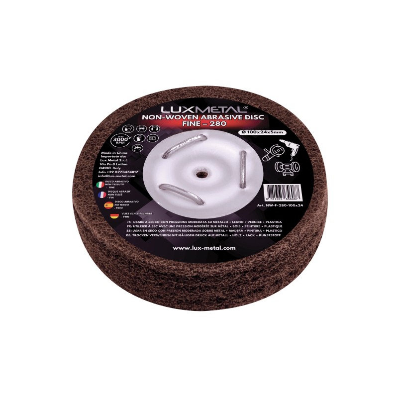 Disco Abrasivo Non Woven Grana 280 Ø100x24x5 mm FINE per Satinatura Metalli e Finitura Fine