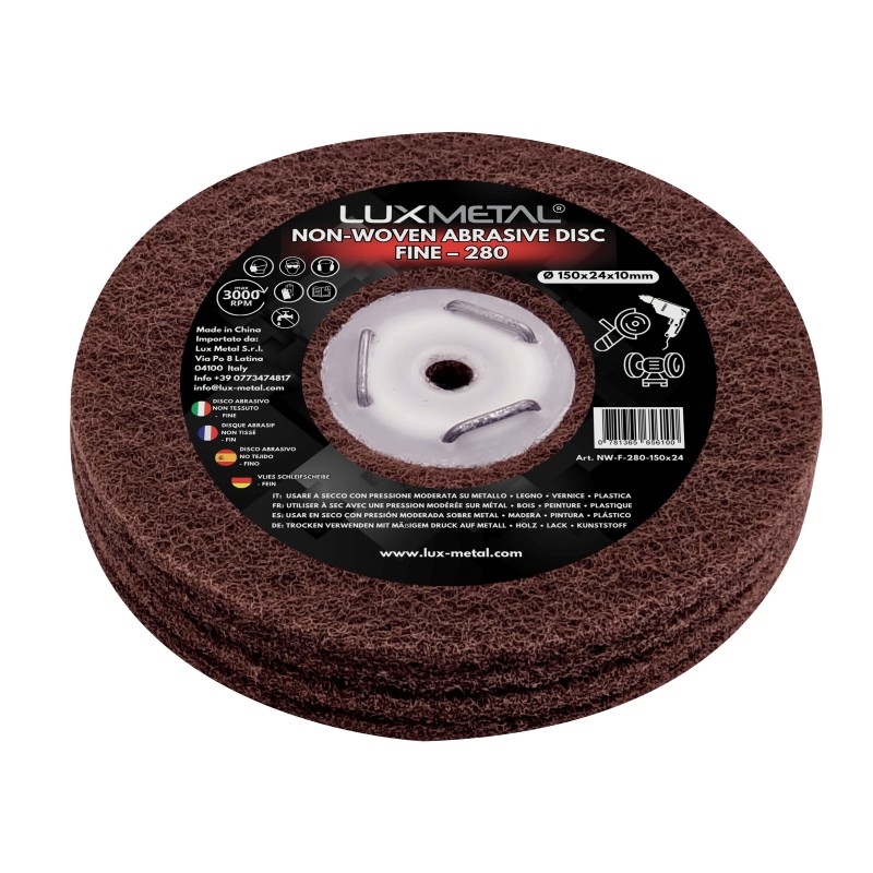 Disco Abrasivo Non Woven Grano 280 Ø150x24x10 mm para Satinado de Metales y Acabado Fino Disco Abrasivo Non Woven Grano 280 Ø150x24x10 mm para Satinado de Metales y Acabado Fino